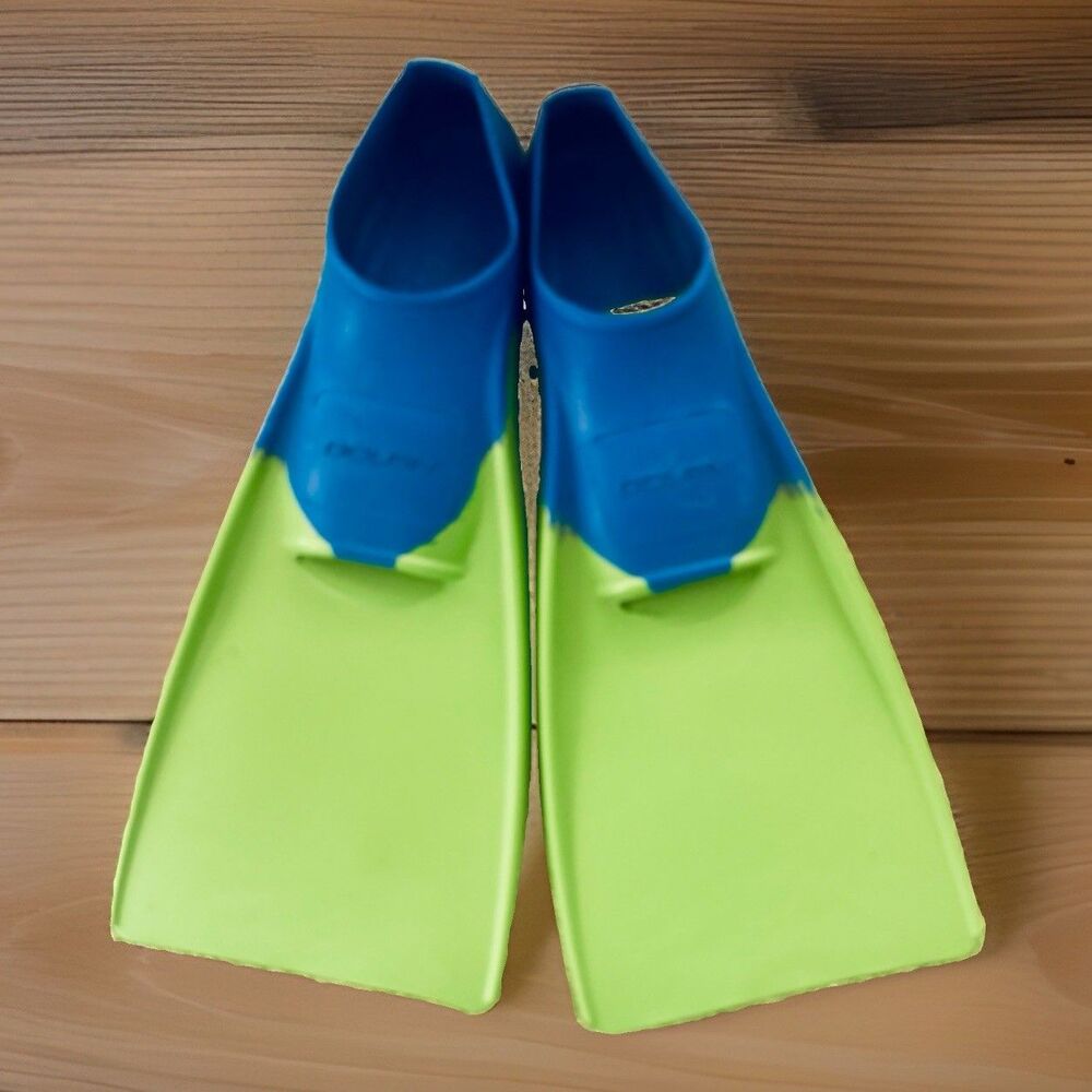 Dolfin Floating Swim Fins Child Size 8-11 Lime Green Blue Training Pool Easy On